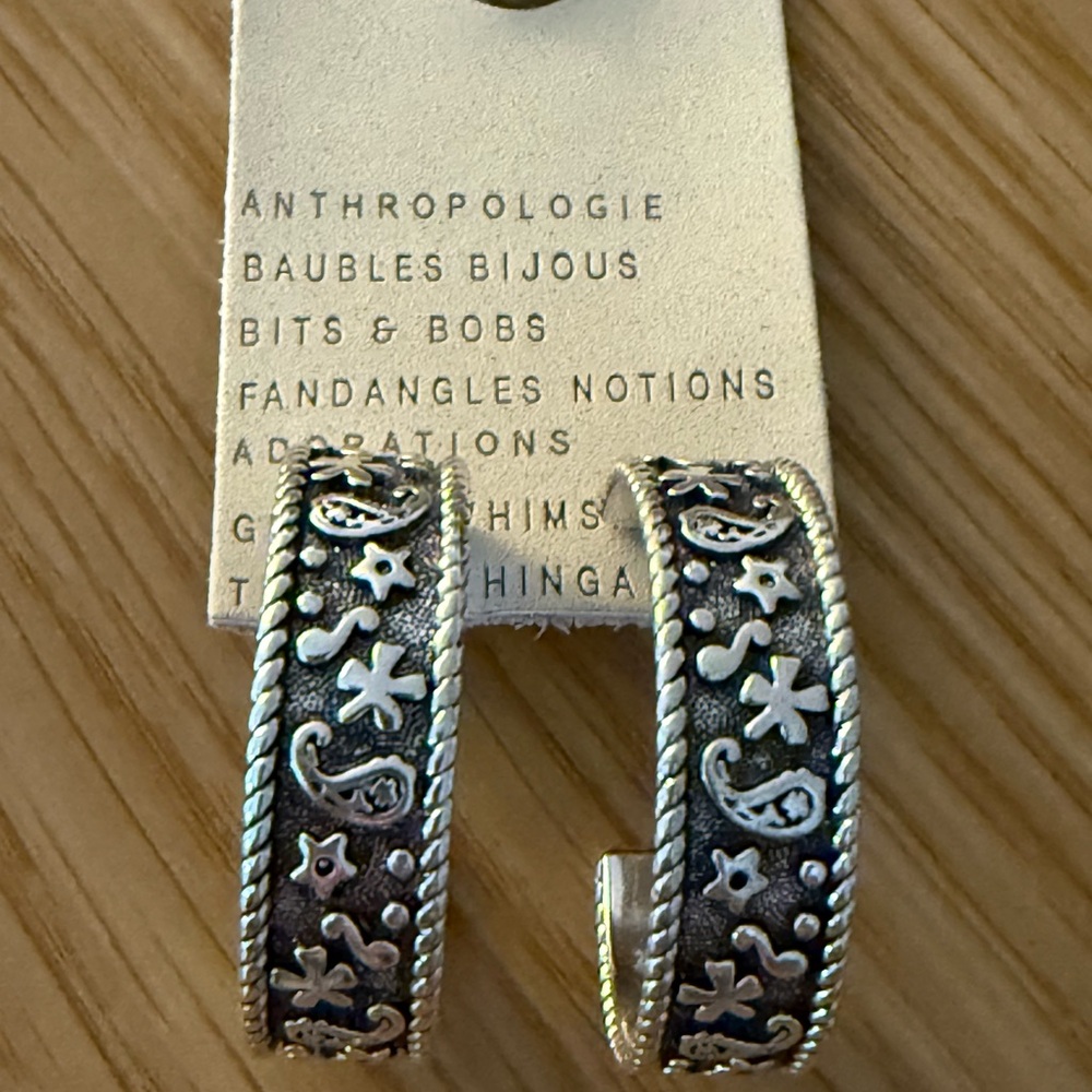 Anthropologie Floral Paisley Silver Earrings